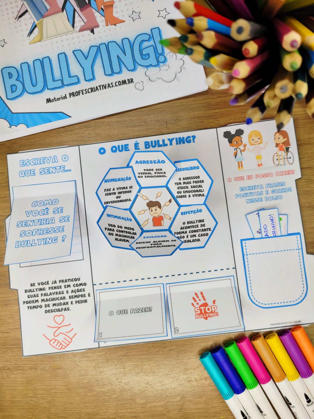 Atividade para trabalhar o BULLYING para Ensino Fundamental Lapbook "Juntos contra o Bullying" - Imagem 7