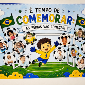 Mural de Férias Educação Infantil Copa 2026 com FOTO! Editável no CANVA