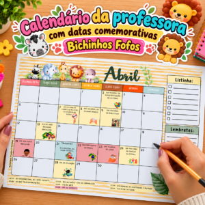 Calendário da Professora com Datas Comemorativas 2027 EI - Bichinhos Fofos