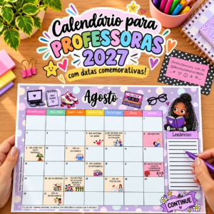 Calendário da Professora com Datas Comemorativas 2027 - Estranhamente Profe